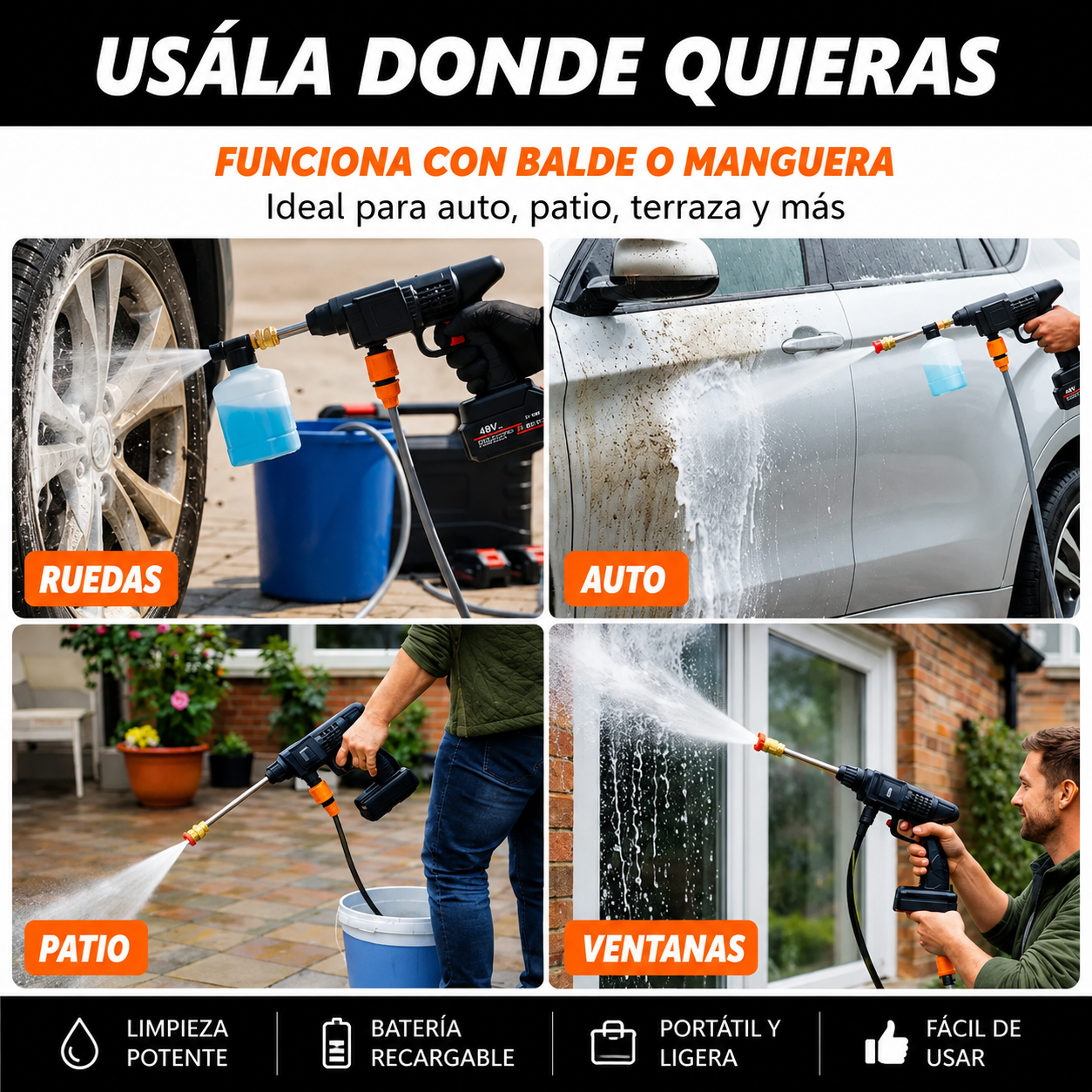 HIDROLAVADORA INALÁMBRICA DE ALTA PRESIÓN + DOBLE BATERÍA